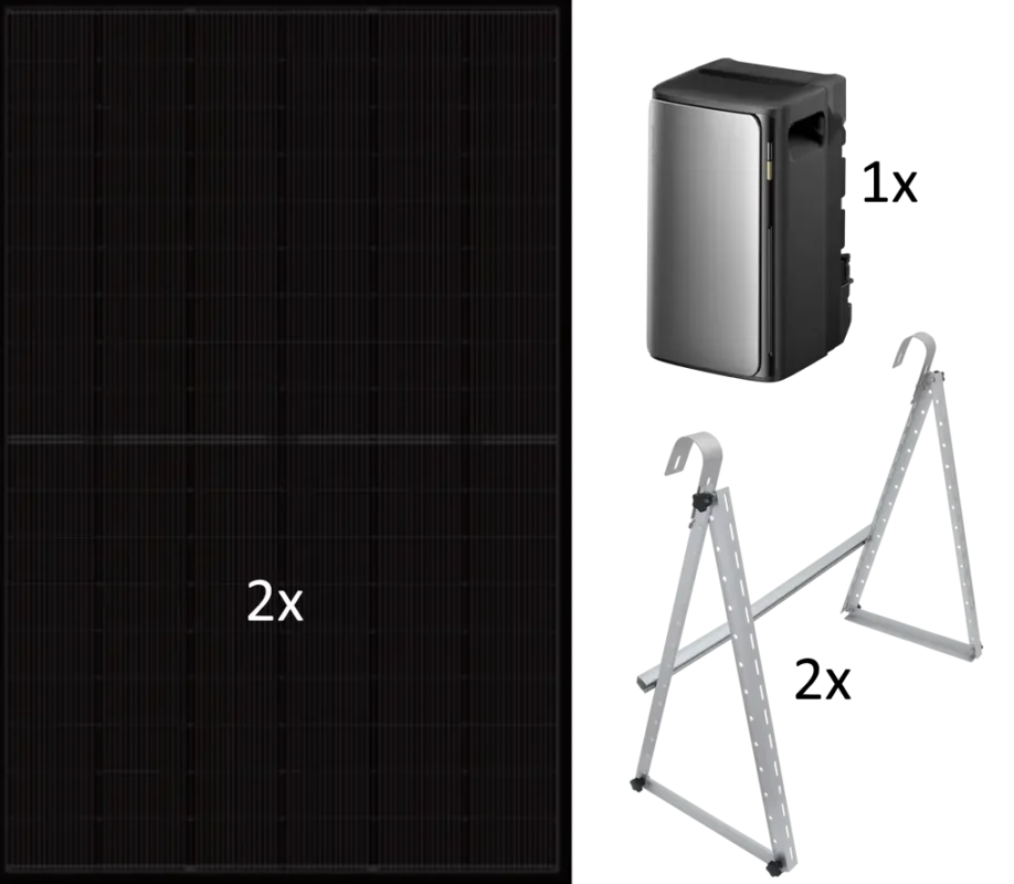 Balkonkraftwerk 900 Watt inkl. 2 kWh Batterie & Unterkonstruktion